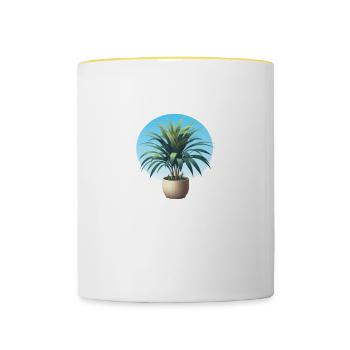 Dracaena plant in pot - Contrasting Mug - white/yellow - Front