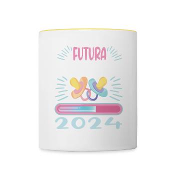 Become a cousin in 2024 - Contrasting Mug - white/yellow - Front