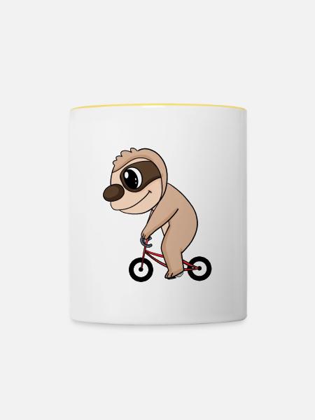 Faultier Fahrrad - Tasse zweifarbig - Weiß/Gelb