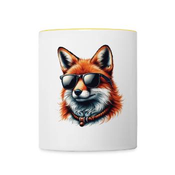 Fuchs Mit Sonnenbrille, Digitale Kunst, Wildtier - Tasse zweifarbig - Weiß/Gelb - Vorne