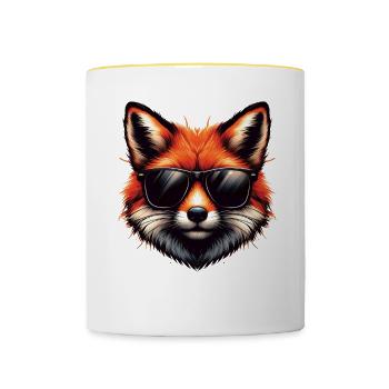 Fuchs Mit Sonnenbrille, Digitale Kunst, Wildtier - Tasse zweifarbig - Weiß/Gelb - Vorne