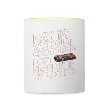 Jour 12 Sans chocolat, perte de l’audition dans mes yeux23 - Mug contrasté - blanc/jaune - Devant