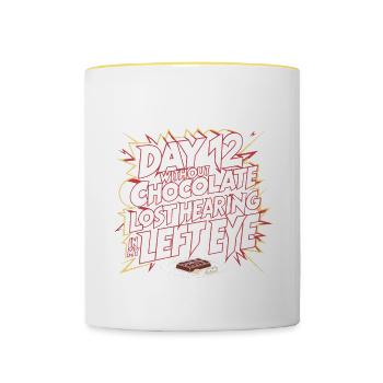 Jour 12 Sans chocolat, perte de l’audition dans mes yeux27 - Mug contrasté - blanc/jaune - Devant