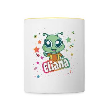 ELIANA - Schöner Mädchen Name mit süßem Alien - Tasse zweifarbig - Weiß/Gelb - Vorne