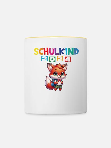 Schulkind 2024 Einschulung Schulanfang - Tasse zweifarbig - Weiß/Gelb