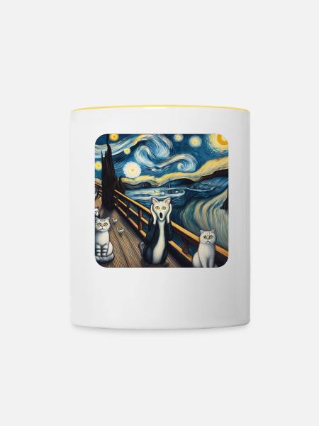 Katze Gemälde Kunst, Katzenbesitzer - Tasse zweifarbig - Weiß/Gelb