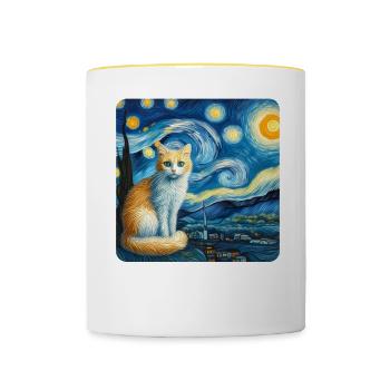 Art de la peinture de chat, Propriétaire de chat - Mug contrasté - blanc/jaune - Devant