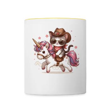 Licorne Et Chat, Propriétaire De Chat, Amoureux Des Chats - Mug contrasté - blanc/jaune - Devant