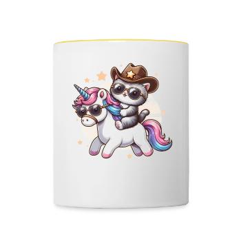 Licorne Et Chat, Propriétaire De Chat, Amoureux Des Chats - Mug contrasté - blanc/jaune - Devant