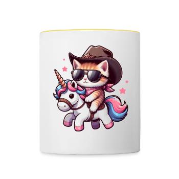 Licorne Et Chat, Propriétaire De Chat, Amoureux Des Chats - Mug contrasté - blanc/jaune - Devant