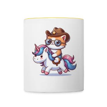 Licorne Et Chat, Propriétaire De Chat, Amoureux Des Chats - Mug contrasté - blanc/jaune - Devant