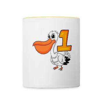 1 year old - school enrollment - pelican motif - number 1 - Contrasting Mug - white/yellow - Front