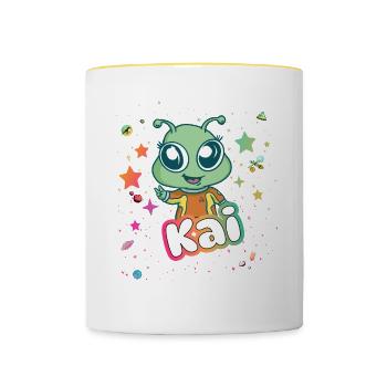 KAI - Beautiful boy name with cute alien - Contrasting Mug - white/yellow - Front