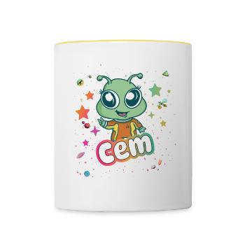 CEM - Beautiful Boy Name with Cute Alien - Contrasting Mug - white/yellow - Front