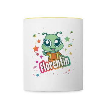 FLORENTIN - Schöner Junge Name mit süßem Alien - Tasse zweifarbig - Weiß/Gelb - Vorne