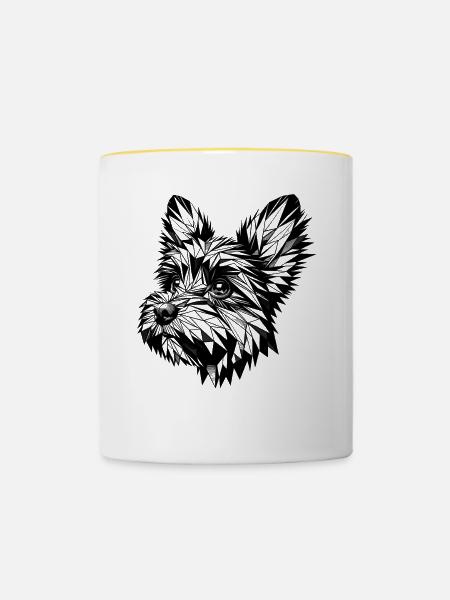 Geometrische Strichkunst Affenpinscher Affen - Tasse zweifarbig - Weiß/Gelb
