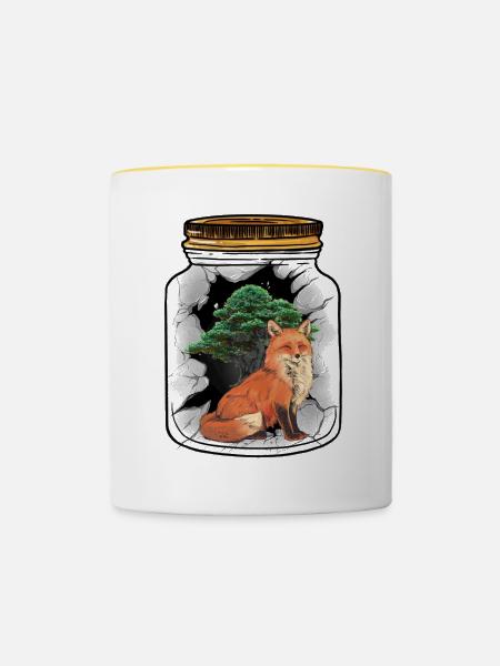Fuchs Füchse Waldbewohner Baum - Tasse zweifarbig - Weiß/Gelb