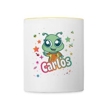 CARLOS - Beau nom de garçon avec extraterrestre mignon - Mug contrasté - blanc/jaune - Devant
