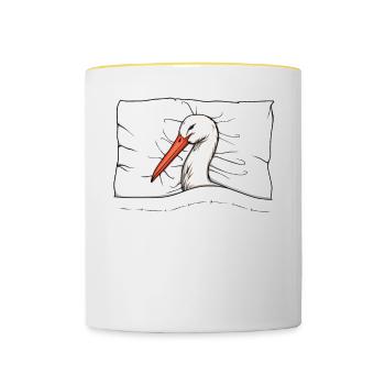 Offizielles Schlafshirt Storch Schlafanzug - Tasse zweifarbig - Weiß/Gelb - Vorne