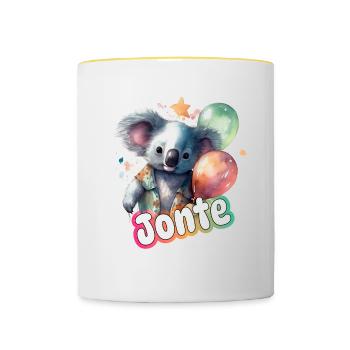 JONTE - Schöner Junge Name mit süßem PANDA - Tasse zweifarbig - Weiß/Gelb - Vorne