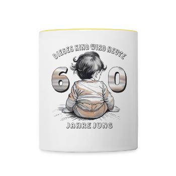 KIND 60. GEBURTSTAG - Tasse zweifarbig - Weiß/Gelb - Vorne