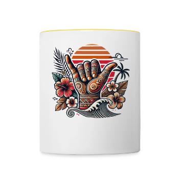 Shaka Spirit Hawaiian Sunset & Tropical Vibes Art - Contrasting Mug - white/yellow - Front