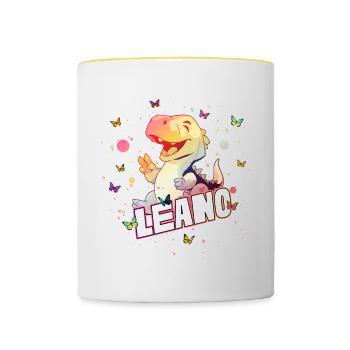 LEANO - Schöner Junge Name mit süßem DINO T-REX - Tasse zweifarbig - Weiß/Gelb - Vorne