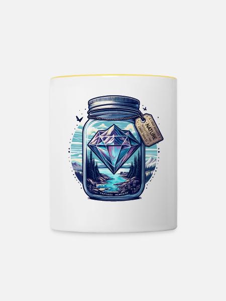 Diamant Natur Landschaft im Glas - Tasse zweifarbig - Weiß/Gelb
