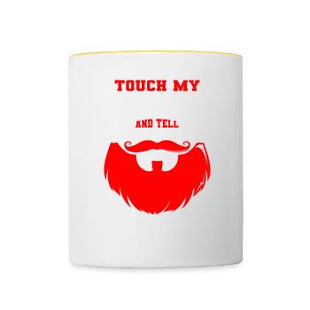 Citation de barbe, Touche ma barbe et dis-moi que je suis jolie - Mug contrasté - blanc/jaune - Devant