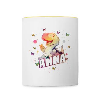 ANNA - Schöner MÄDCHEN Name mit süßem DINO T-REX - Tasse zweifarbig - Weiß/Gelb - Vorne