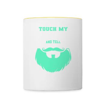 Citation de barbe, Touche ma barbe et dis-moi que je suis jolie - Mug contrasté - blanc/jaune - Devant