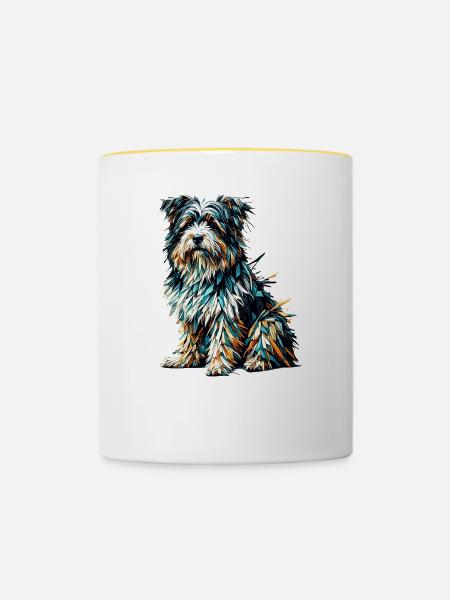 Polygon Art Tibetan Terrier Terriers - Tasse zweifarbig - Weiß/Gelb