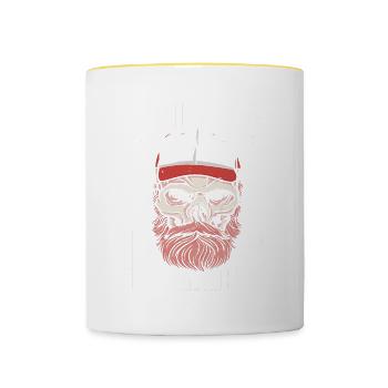 Citation de barbe, Touche ma barbe et dis-moi que je suis jolie - Mug contrasté - blanc/jaune - Devant