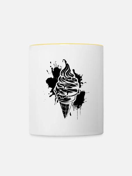 Eiswaffel Softeis - Tasse zweifarbig - Weiß/Gelb