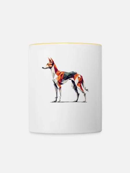Geometrische Kunst Ibizenkischer Windhund - Tasse zweifarbig - Weiß/Gelb