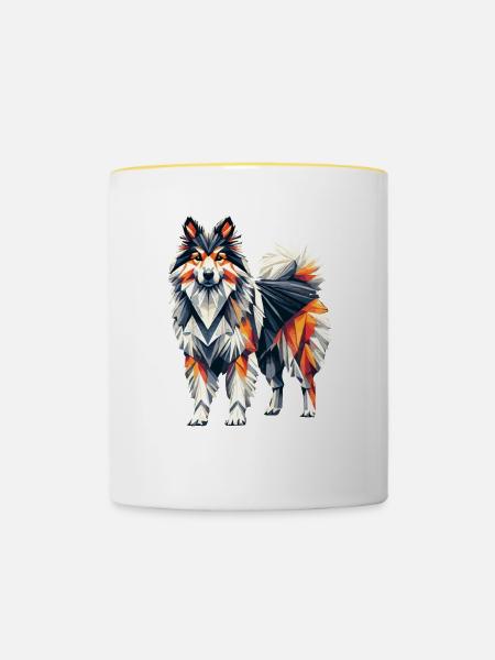 Geometrische Kunst Isländischer Schäferhund - Tasse zweifarbig - Weiß/Gelb