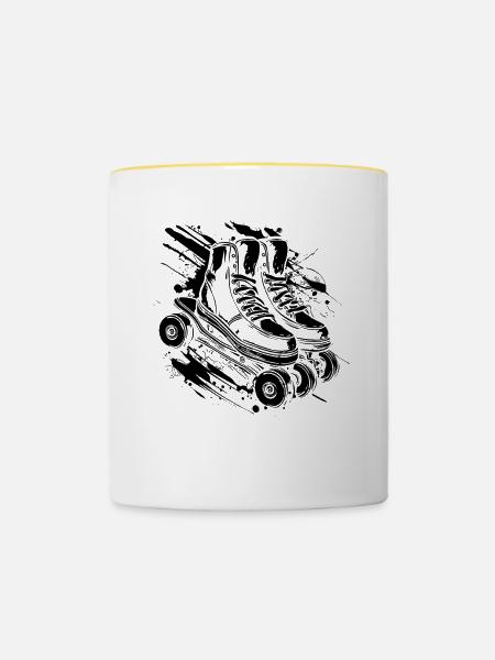 Rollschuhe Streetart - Tasse zweifarbig - Weiß/Gelb