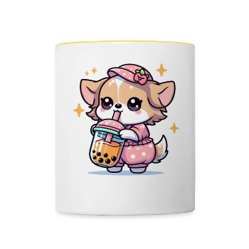 Bubble Tea Boba Milch Kawaii Anime Hund Chihuahua - Tasse zweifarbig - Weiß/Gelb - Vorne