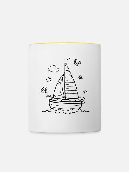 Cartoon Segeln - Tasse zweifarbig - Weiß/Gelb