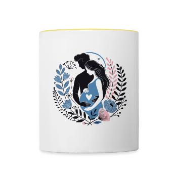 Expecting Parents Embrace Heart Love Flower Design - Contrasting Mug - white/yellow - Front