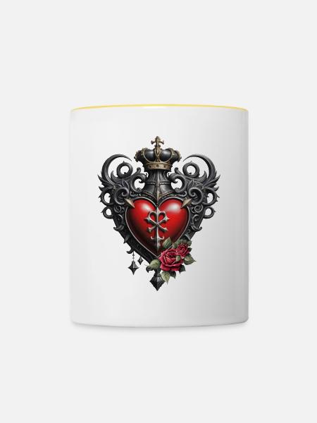 Elegantes Gothic Herz - Tasse zweifarbig - Weiß/Gelb