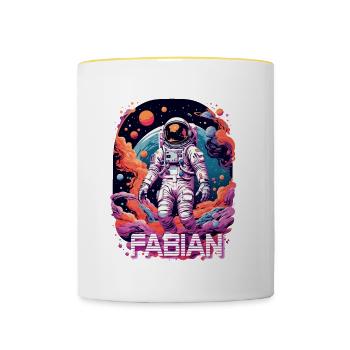 FABIAN - Schöner Jungen Name mit coolem Astronaut - Tasse zweifarbig - Weiß/Gelb - Vorne