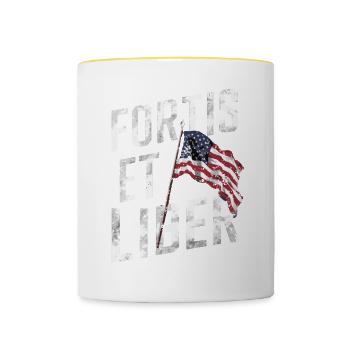 Amerikanische Flagge Fortis et Liber Patriotische Freiheit - Tasse zweifarbig - Weiß/Gelb - Vorne