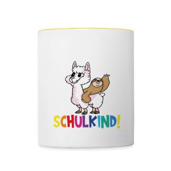 Écolier 2024 entrant à l'école - Mug contrasté - blanc/jaune - Devant