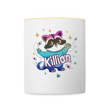 KILLIAN - Schöner Jungen Name mit süßem Waschbär - Tasse zweifarbig - Weiß/Gelb - Vorne