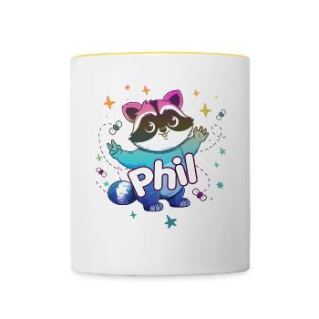 PHIL - Schöner Jungen Name mit süßem Waschbär - Tasse zweifarbig - Weiß/Gelb - Vorne
