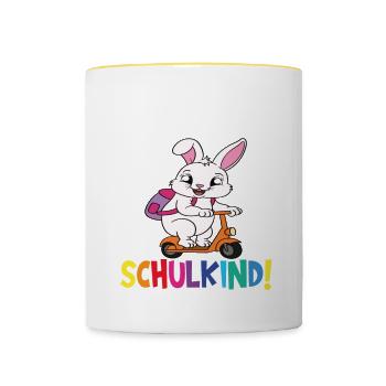 Schulkind 2024 Einschulung Schulanfang - Tasse zweifarbig - Weiß/Gelb - Vorne