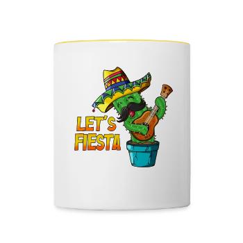 Ukulele Kaktus mexikanischer Feiertag Let's Fiesta - Tasse zweifarbig - Weiß/Gelb - Vorne