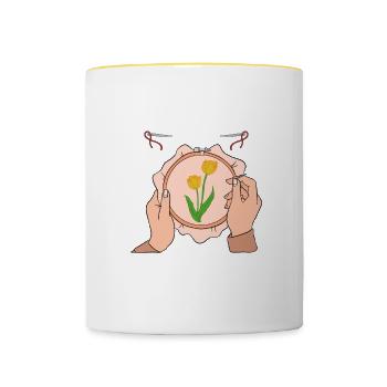 Broderie Perles Motif de broderie Point de croix - Mug contrasté - blanc/jaune - Devant
