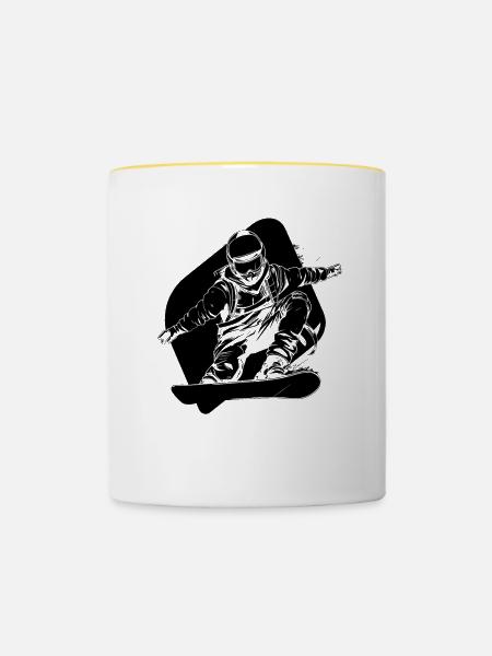 Snowboarder Zeichnung - Tasse zweifarbig - Weiß/Gelb